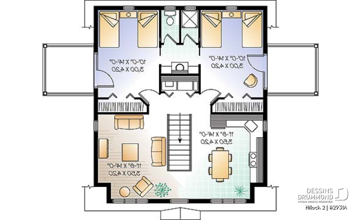 Étage - Plan de garage double de grand format avec logement 2 chambres, espace ouvert et 2 balcons privés - Hillock 2