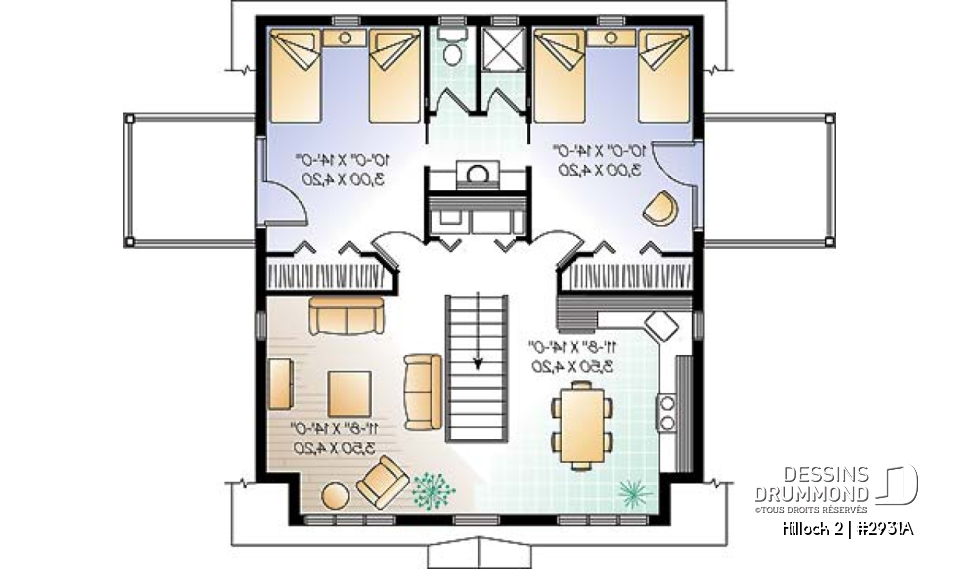 Étage - Plan de garage double de grand format avec logement 2 chambres, espace ouvert et 2 balcons privés - Hillock 2