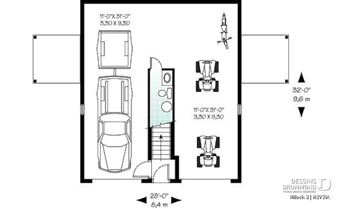 Rez-de-chaussée - Plan de garage double de grand format avec logement 2 chambres, espace ouvert et 2 balcons privés - Hillock 2