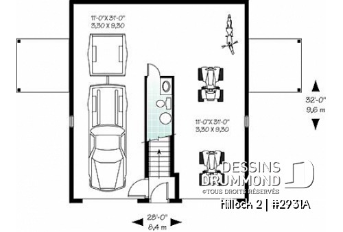 Rez-de-chaussée - Plan de garage double de grand format avec logement 2 chambres, espace ouvert et 2 balcons privés - Hillock 2