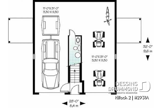 Rez-de-chaussée - Plan de garage double de grand format avec logement 2 chambres, espace ouvert et 2 balcons privés - Hillock 2