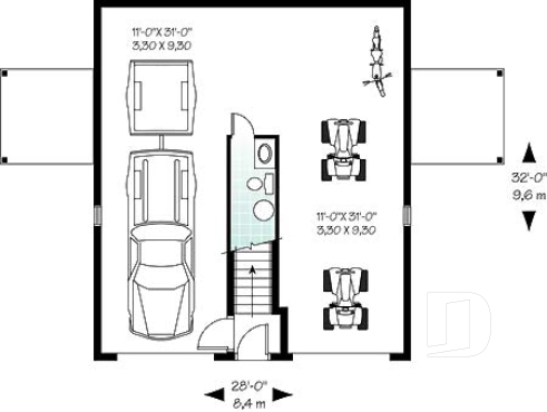 Rez-de-chaussée - Plan de garage double de grand format avec logement 2 chambres, espace ouvert et 2 balcons privés - Hillock 2