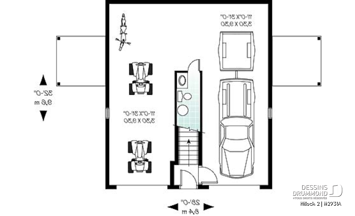 Rez-de-chaussée - Plan de garage double de grand format avec logement 2 chambres, espace ouvert et 2 balcons privés - Hillock 2