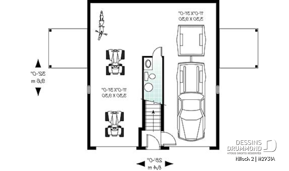 Rez-de-chaussée - Plan de garage double de grand format avec logement 2 chambres, espace ouvert et 2 balcons privés - Hillock 2