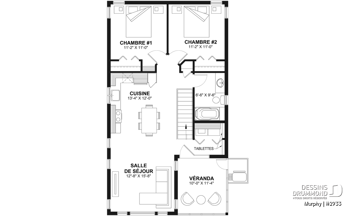 Étage - Plan de garage avec appartement de 2 chambres à l'étage + balcon avec abri moustiquaire - Murphy