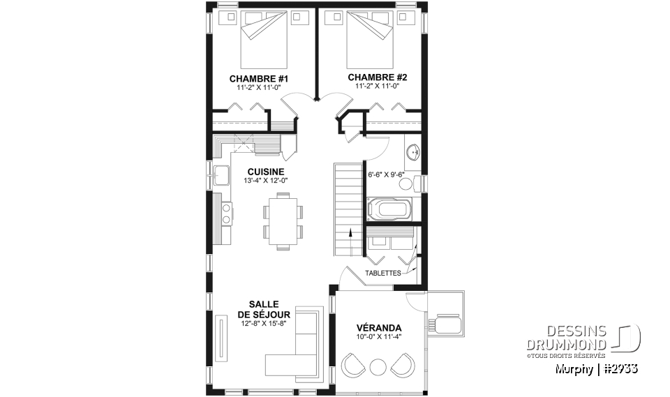 Étage - Plan de garage avec appartement de 2 chambres à l'étage + balcon avec abri moustiquaire - Murphy
