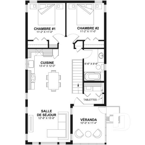 Étage - Plan de garage avec appartement de 2 chambres à l'étage + balcon avec abri moustiquaire - Murphy