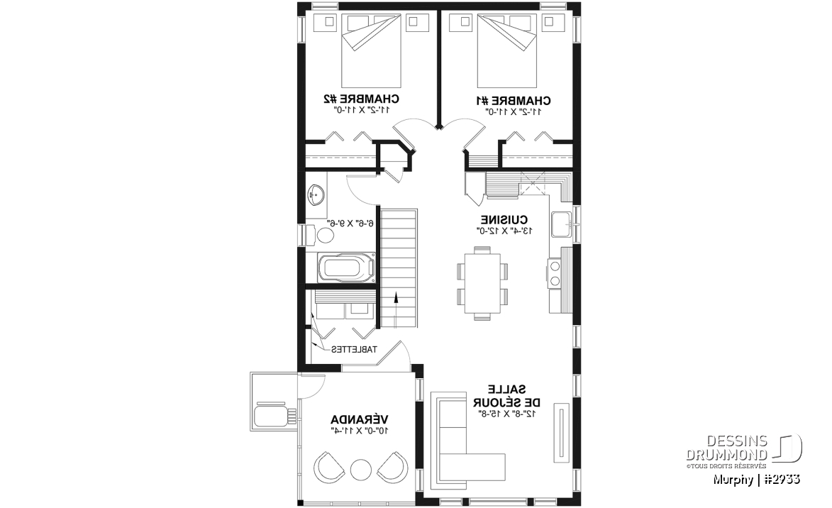 Étage - Plan de garage avec appartement de 2 chambres à l'étage + balcon avec abri moustiquaire - Murphy