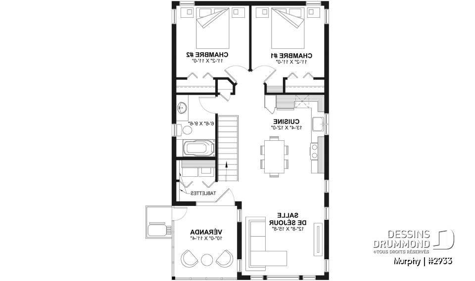 Étage - Plan de garage avec appartement de 2 chambres à l'étage + balcon avec abri moustiquaire - Murphy