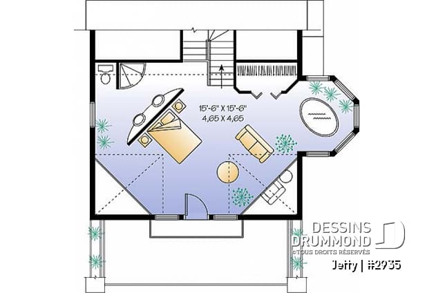 Étage option 1 - Cottage original avec espace ouvert, coin pour spa intérieur, 1 à 2 chambres - Jetty