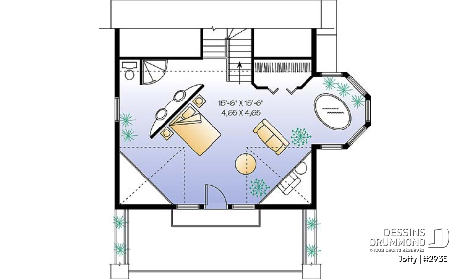 Étage option 1 - Cottage original avec espace ouvert, coin pour spa intérieur, 1 à 2 chambres - Jetty