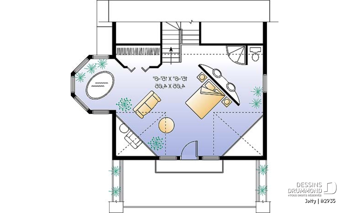 Étage option 1 - Cottage original avec espace ouvert, coin pour spa intérieur, 1 à 2 chambres - Jetty