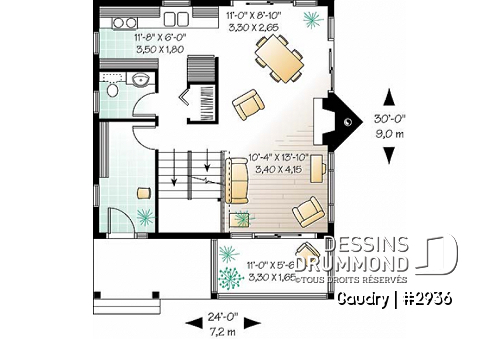 Rez-de-chaussée - Plan maison à étage, 2 chambres, 2 salles de bain, vestiaire, foyer, beau cachet - Gaudry