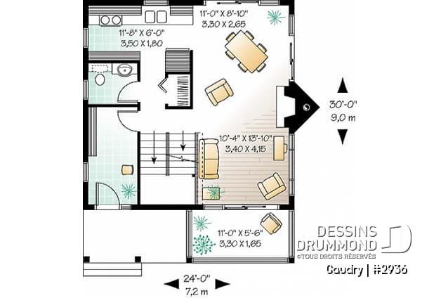 Rez-de-chaussée - Plan maison à étage, 2 chambres, 2 salles de bain, vestiaire, foyer, beau cachet - Gaudry