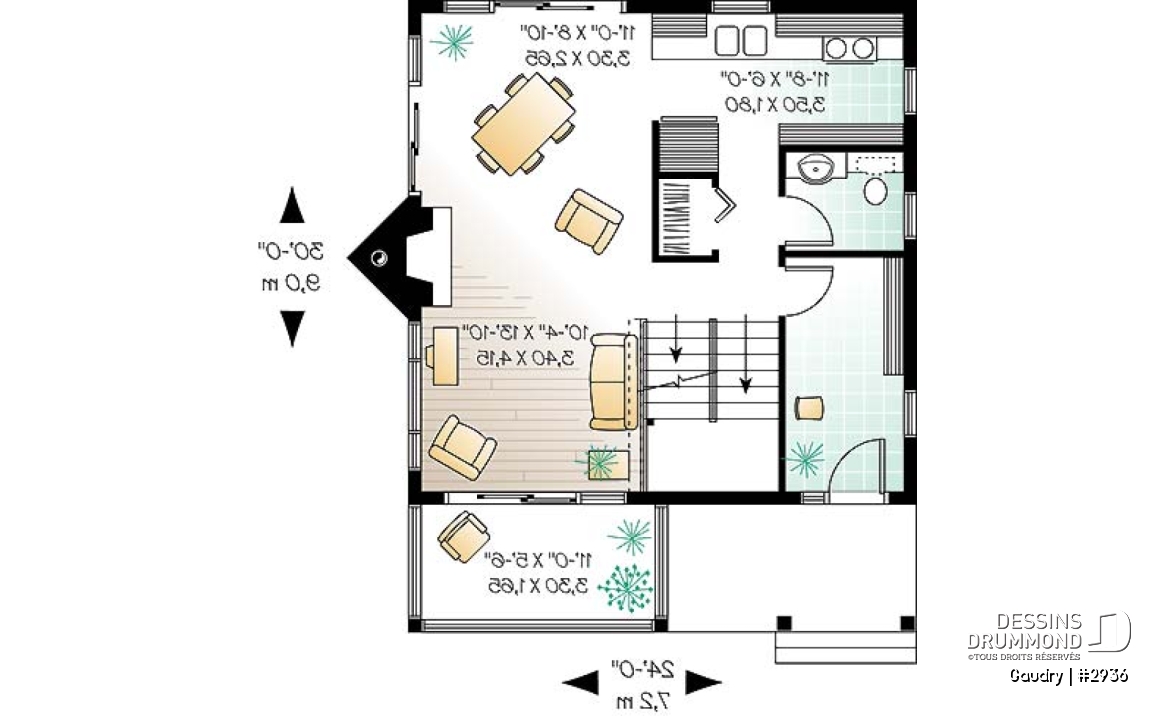 Rez-de-chaussée - Plan maison à étage, 2 chambres, 2 salles de bain, vestiaire, foyer, beau cachet - Gaudry