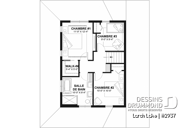 Étage - Plan de maison champêtre avec option de 2 ou 3 chambres, belle lumière naturelle, garage - Larch Lake