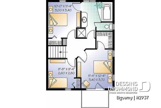 Étage option 2 - Plan de maison champêtre avec option de 2 ou 3 chambres, belle lumière naturelle, garage - Biguerny