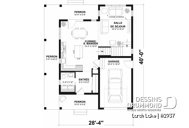 Rez-de-chaussée - Plan de maison champêtre avec option de 2 ou 3 chambres, belle lumière naturelle, garage - Larch Lake