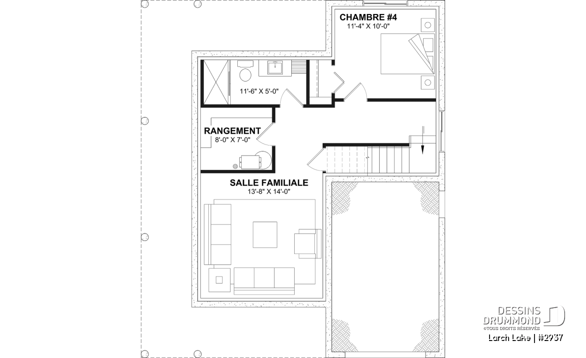 Sous-sol aménagé (Optionel $) - Modèle farmhouse abordable avec garage, 3 à 4 chambres, sous-sol aménagé optionnel - Larch Lake