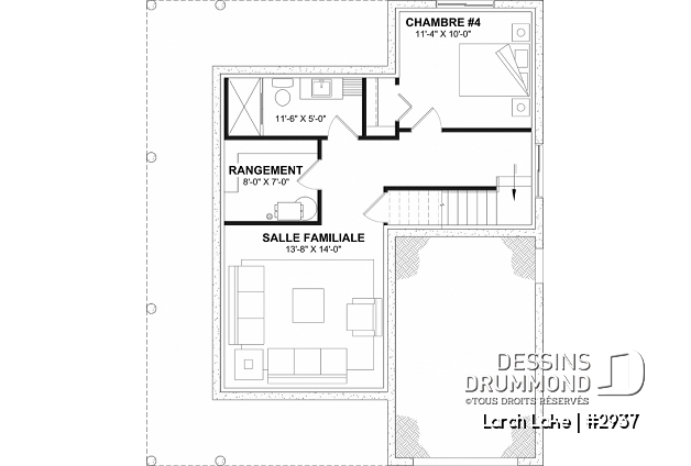 Sous-sol aménagé (Optionel $) - Plan de maison champêtre avec option de 2 ou 3 chambres, belle lumière naturelle, garage - Larch Lake