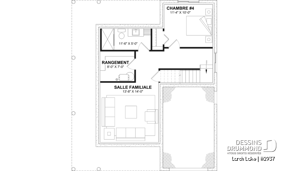 Sous-sol aménagé (Optionel $) - Modèle farmhouse abordable avec garage, 3 à 4 chambres, sous-sol aménagé optionnel - Larch Lake
