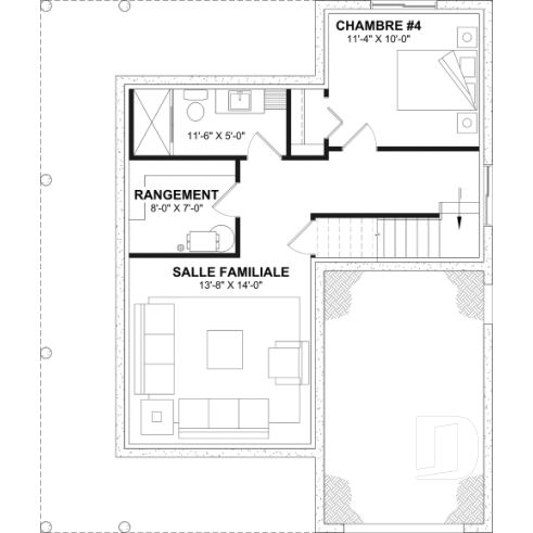 Sous-sol aménagé (Optionel $) - Modèle farmhouse abordable avec garage, 3 à 4 chambres, sous-sol aménagé optionnel - Larch Lake