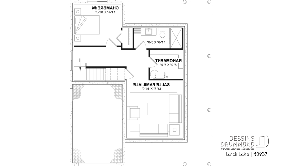 Sous-sol aménagé (Optionel $) - Modèle farmhouse abordable avec garage, 3 à 4 chambres, sous-sol aménagé optionnel - Larch Lake