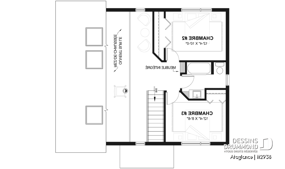 Étage - Modèle de Chalet lumineux avec mezzanine et plafond en pente, parfait pour terrain au bord d’un lac. - Ataglance