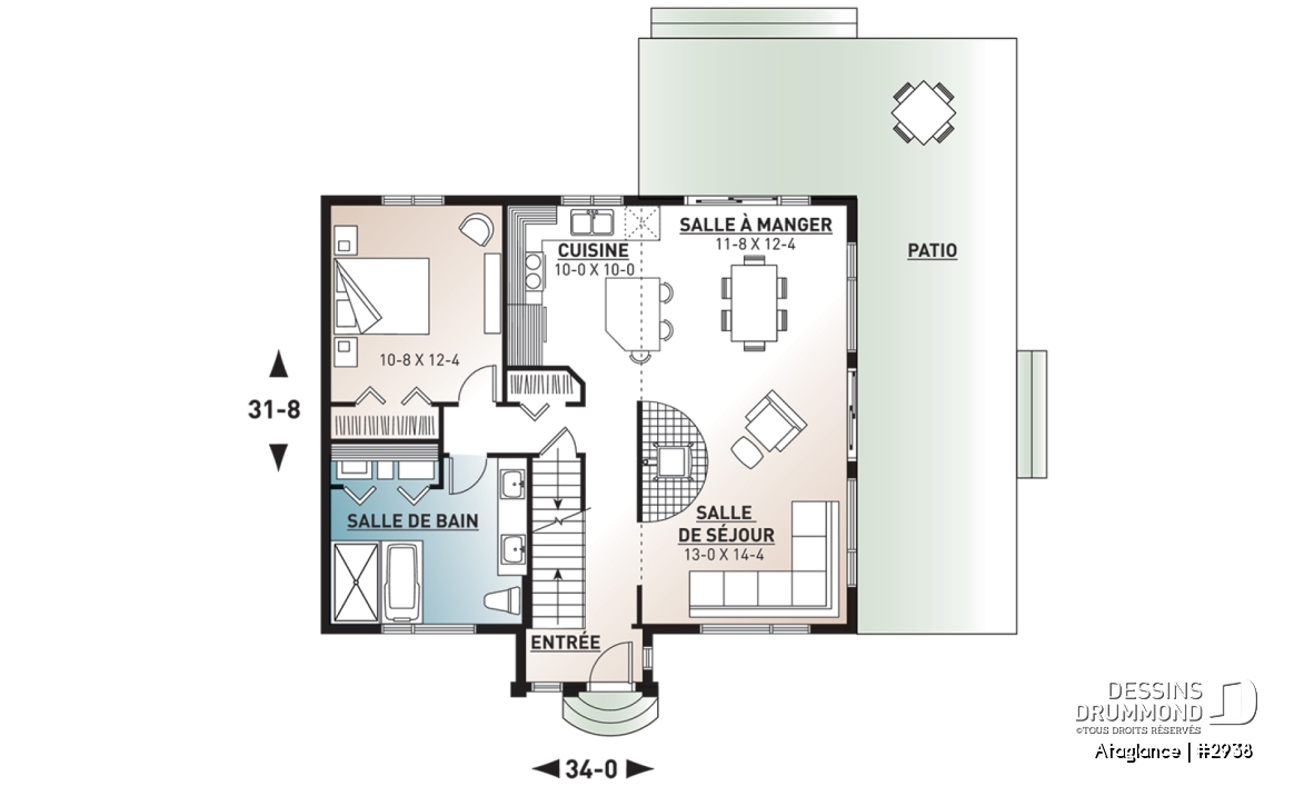 Rez-de-chaussée - Modèle de Chalet lumineux avec mezzanine et plafond en pente, parfait pour terrain au bord d’un lac. - Ataglance