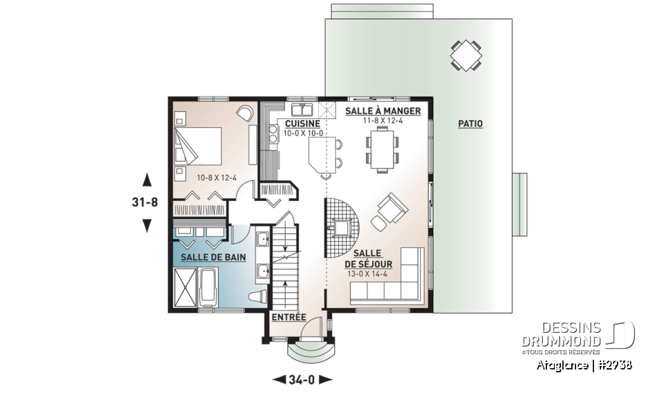 Rez-de-chaussée - Modèle de Chalet lumineux avec mezzanine et plafond en pente, parfait pour terrain au bord d’un lac. - Ataglance