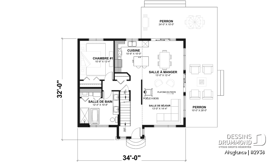 Rez-de-chaussée - Modèle de Chalet lumineux avec mezzanine et plafond en pente, parfait pour terrain au bord d’un lac. - Ataglance