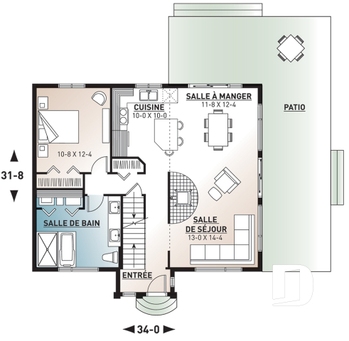 Rez-de-chaussée - Modèle de Chalet lumineux avec mezzanine et plafond en pente, parfait pour terrain au bord d’un lac. - Ataglance