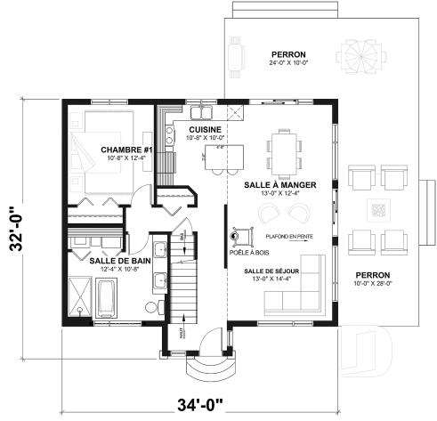Rez-de-chaussée - Modèle de Chalet lumineux avec mezzanine et plafond en pente, parfait pour terrain au bord d’un lac. - Ataglance