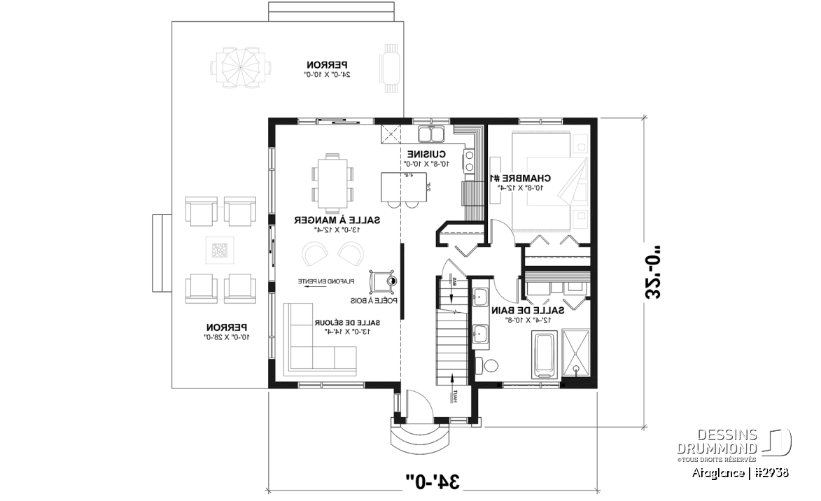 Rez-de-chaussée - Modèle de Chalet lumineux avec mezzanine et plafond en pente, parfait pour terrain au bord d’un lac. - Ataglance