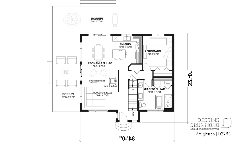 Rez-de-chaussée - Modèle de Chalet lumineux avec mezzanine et plafond en pente, parfait pour terrain au bord d’un lac. - Ataglance