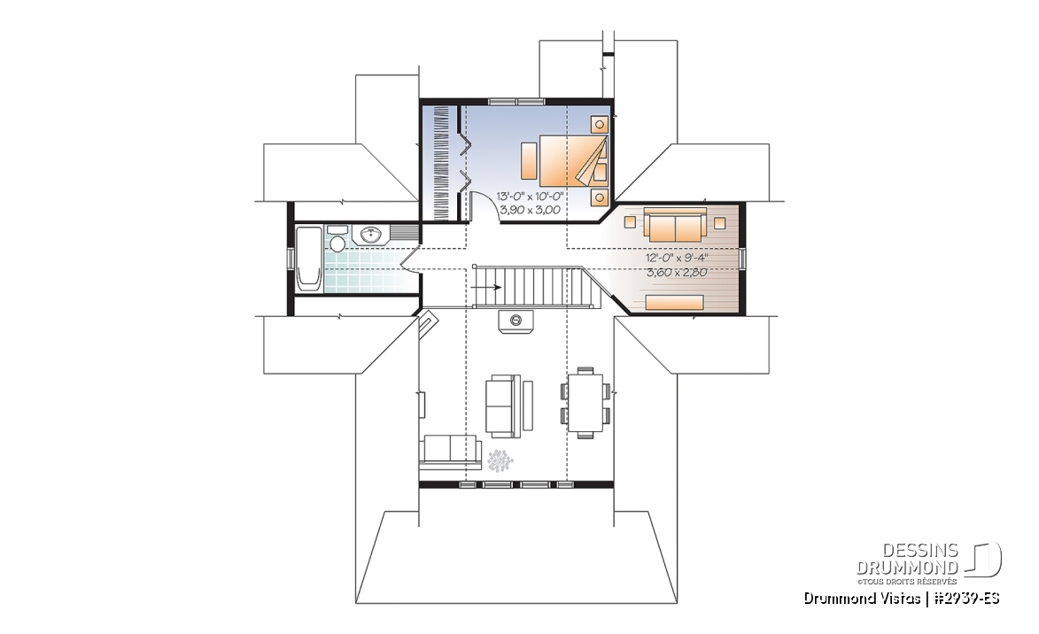 Étage - Plan de maison / chalet, superbe suite des maîtres au rdc, plancher ouvert, mezzanine, fondation rez-de-jardin - Drummond Vistas