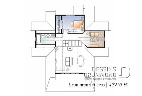 Étage - Plan de maison ou chalet, superbe suite chambre des maîtres, plancher ouvert, mezzanine, grand balcon abrité - Drummond Vistas