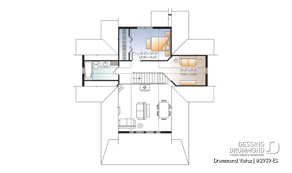 Étage - Plan de maison / chalet, superbe suite des maîtres au rdc, plancher ouvert, mezzanine, fondation rez-de-jardin - Drummond Vistas