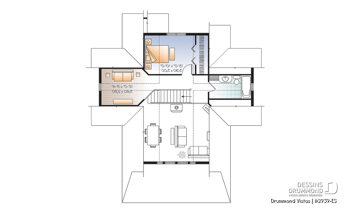 Étage - Plan de maison / chalet, superbe suite des maîtres au rdc, plancher ouvert, mezzanine, fondation rez-de-jardin - Drummond Vistas