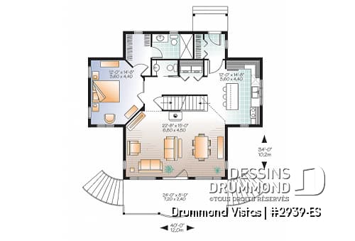 Rez-de-chaussée - Plan de maison ou chalet, superbe suite chambre des maîtres, plancher ouvert, mezzanine, grand balcon abrité - Drummond Vistas