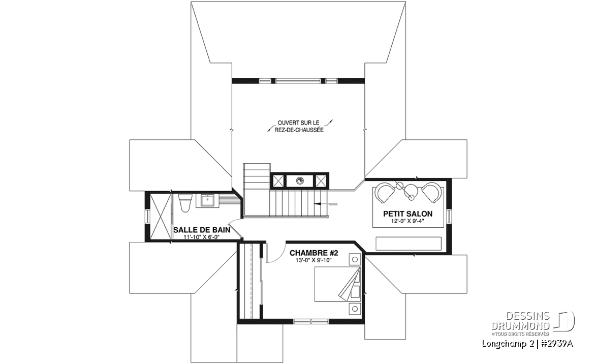 Étage - Superbe maison de campagne, plan de 2 chambres + loft à l'étage, mezzanine, aire ouverte - Longchamp 2