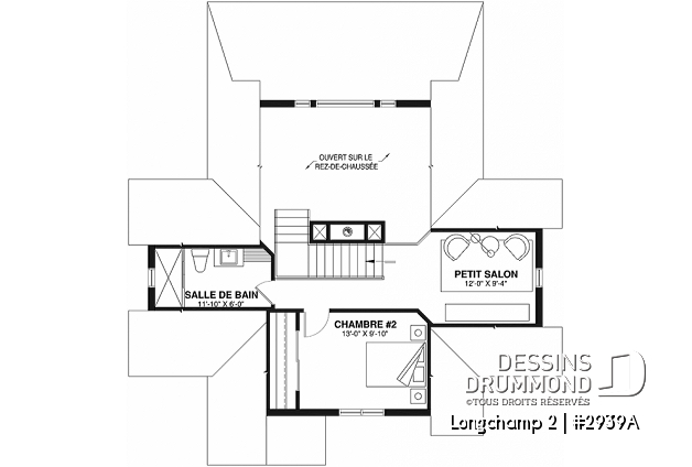 Étage - Superbe maison de campagne, plan de 2 chambres + loft à l'étage, mezzanine, aire ouverte - Longchamp 2