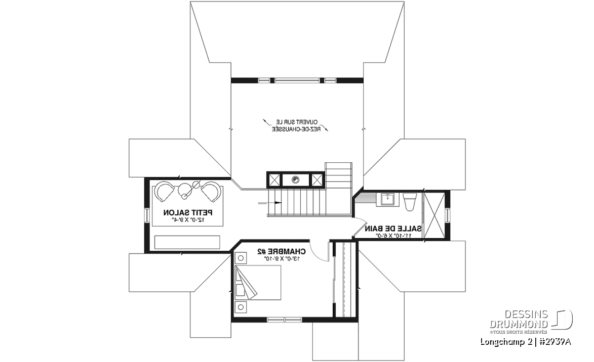 Étage - Superbe maison de campagne, plan de 2 chambres + loft à l'étage, mezzanine, aire ouverte - Longchamp 2