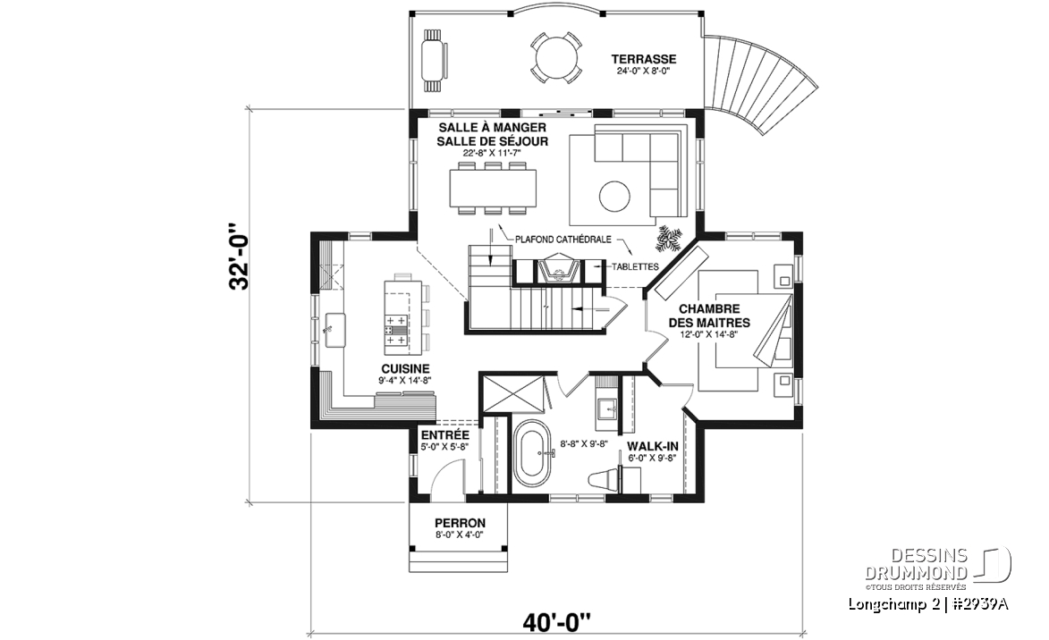 Rez-de-chaussée - Superbe maison de campagne, plan de 2 chambres + loft à l'étage, mezzanine, aire ouverte - Longchamp 2