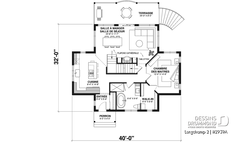 Rez-de-chaussée - Superbe maison de campagne, plan de 2 chambres + loft à l'étage, mezzanine, aire ouverte - Longchamp 2