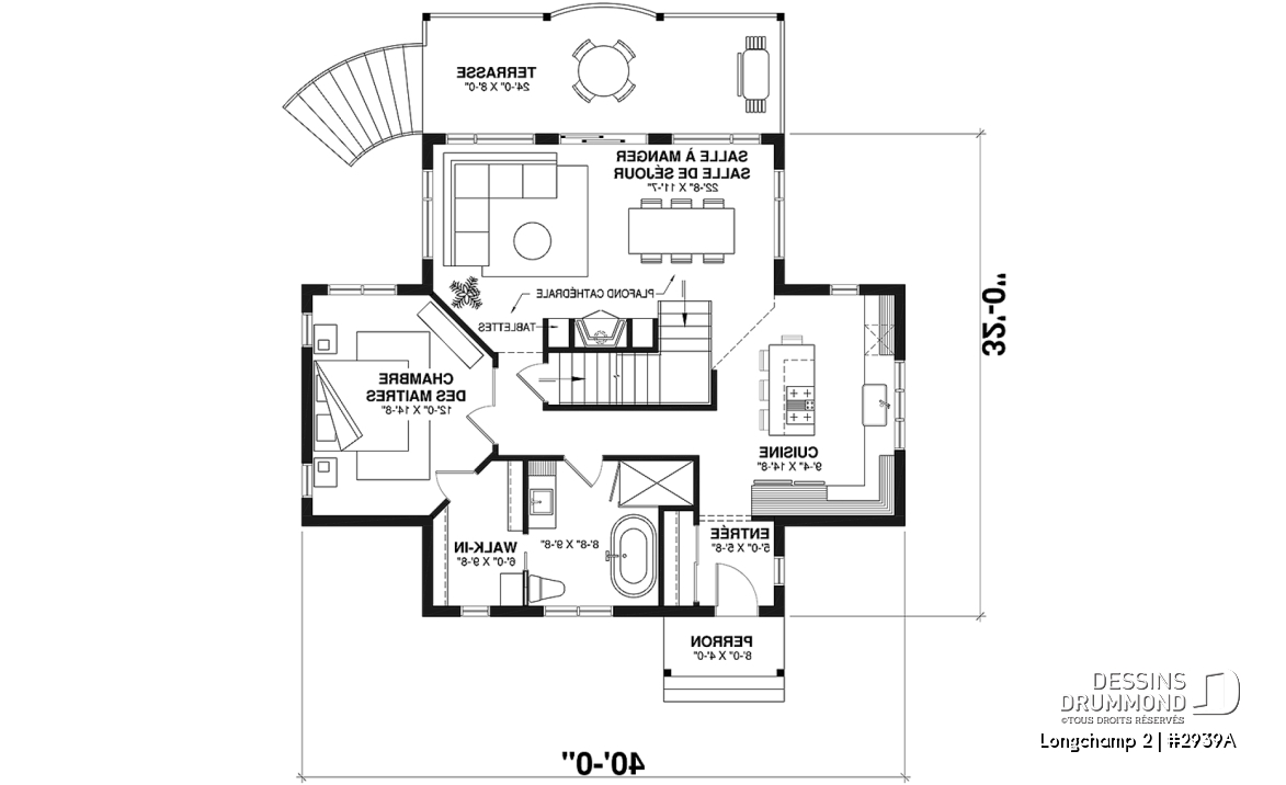 Rez-de-chaussée - Superbe maison de campagne, plan de 2 chambres + loft à l'étage, mezzanine, aire ouverte - Longchamp 2