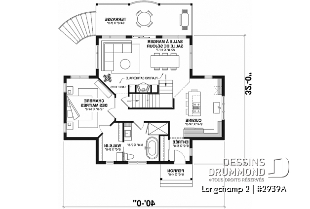 Rez-de-chaussée - Superbe maison de campagne, plan de 2 chambres + loft à l'étage, mezzanine, aire ouverte - Longchamp 2
