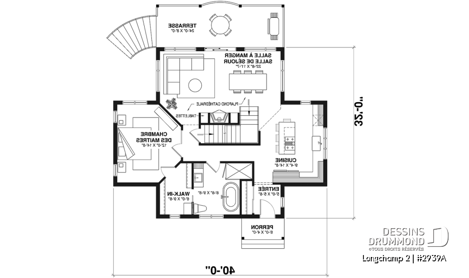Rez-de-chaussée - Superbe maison de campagne, plan de 2 chambres + loft à l'étage, mezzanine, aire ouverte - Longchamp 2