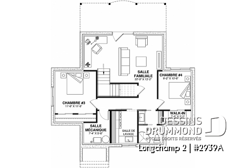 Sous-sol - Superbe maison de campagne, plan de 2 chambres + loft à l'étage, mezzanine, aire ouverte - Longchamp 2