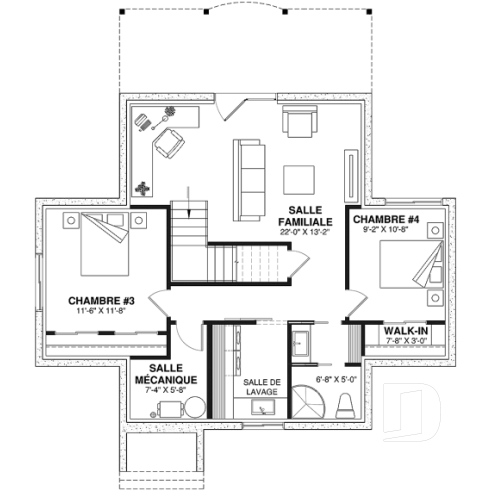 Sous-sol - Superbe maison de campagne, plan de 2 chambres + loft à l'étage, mezzanine, aire ouverte - Longchamp 2